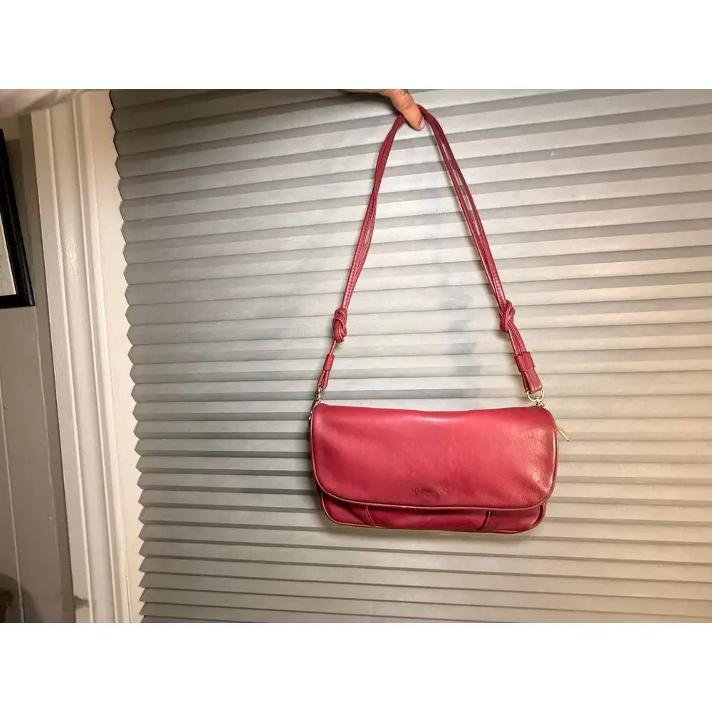 Stone & Co Red Leather Shoulder Bag Flap Purse Knot Strap Medium Y2K Style